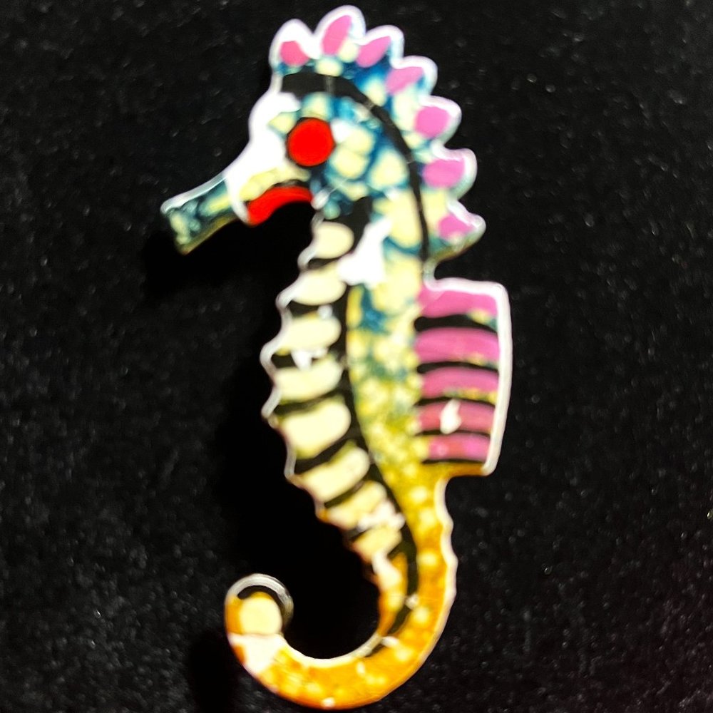 Enamel Seahorse Brooch Vintage